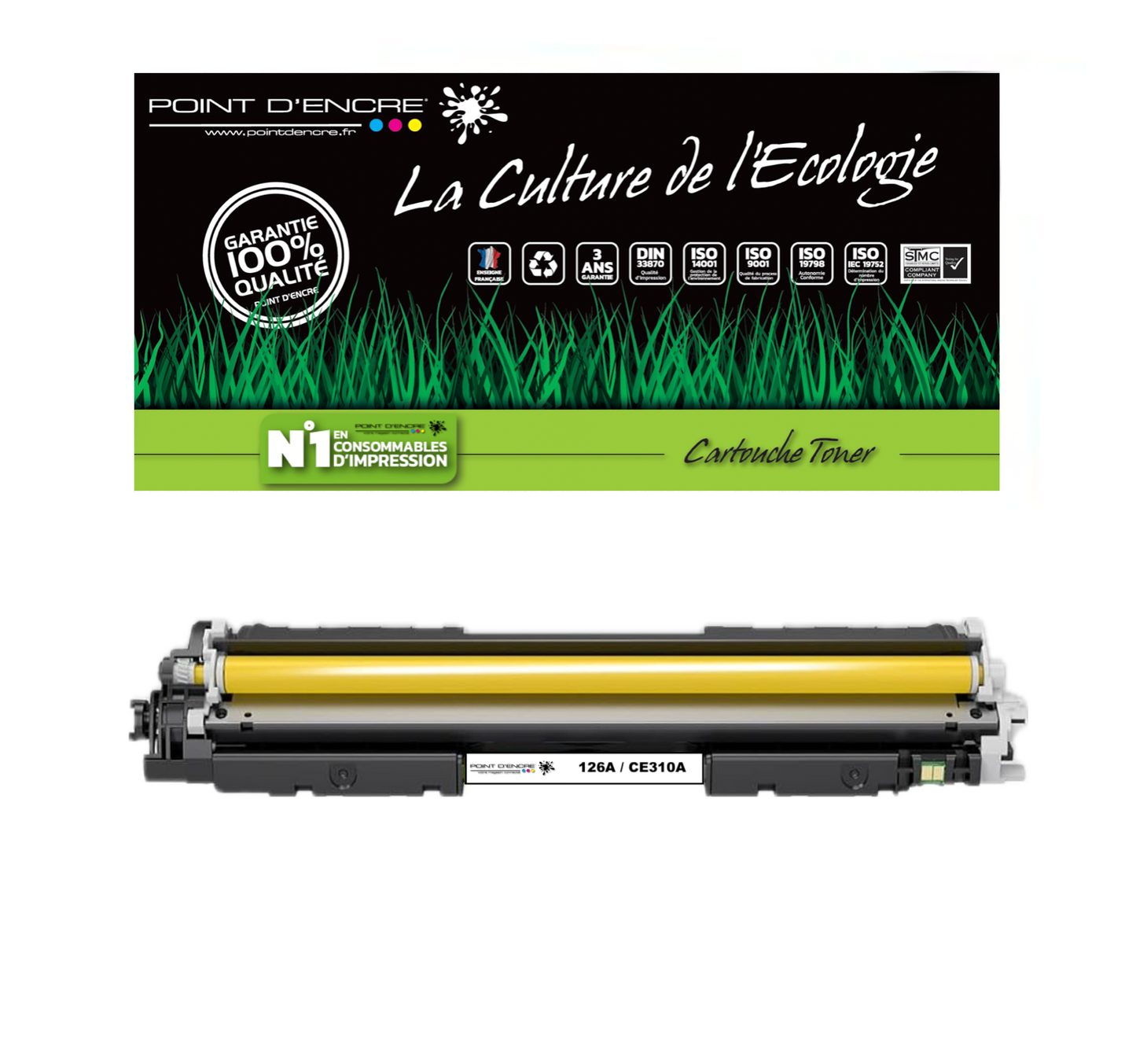 126A / CE310A - JAUNE - Grande capacité Marque Francaise POINT D'ENCRE pour Imprimantes compatibles HP (clhp)