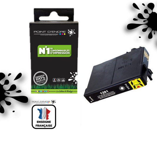 T1281 - Renard  - NOIR - Grande capacité de Marque Française POINT D'ENCRE Pour imprimante compatible EPSON (cee)