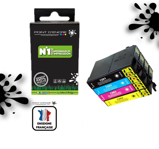 T1285 - Renard  - ABONNEMENT - NOIR / CYAN / MAGENTA / JAUNE - Grande capacité de Marque Française POINT D'ENCRE Pour imprimante compatible EPSON (cee)