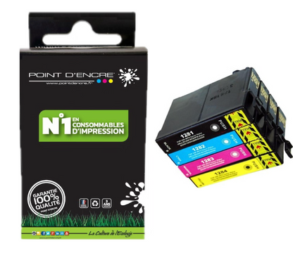 T1285 - Renard  - NOIR / CYAN / MAGENTA / JAUNE - Grande capacité de Marque Française POINT D'ENCRE Pour imprimante compatible EPSON (cee)