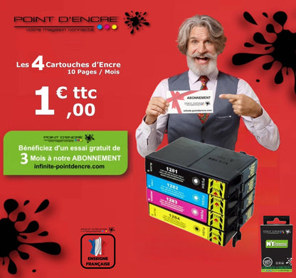 T1285 - Renard  - ABONNEMENT - NOIR / CYAN / MAGENTA / JAUNE - Grande capacité de Marque Française POINT D'ENCRE Pour imprimante compatible EPSON (cee)
