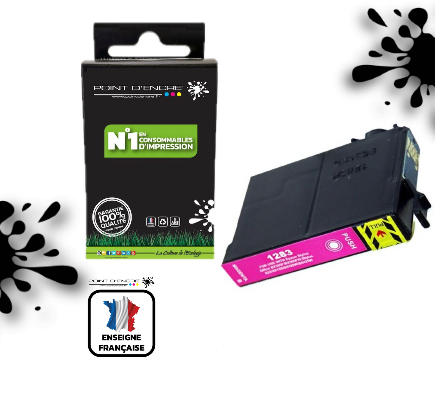 T1283 - Renard  - MAGENTA - Grande capacité de Marque Française POINT D'ENCRE Pour imprimante compatible EPSON (cee)