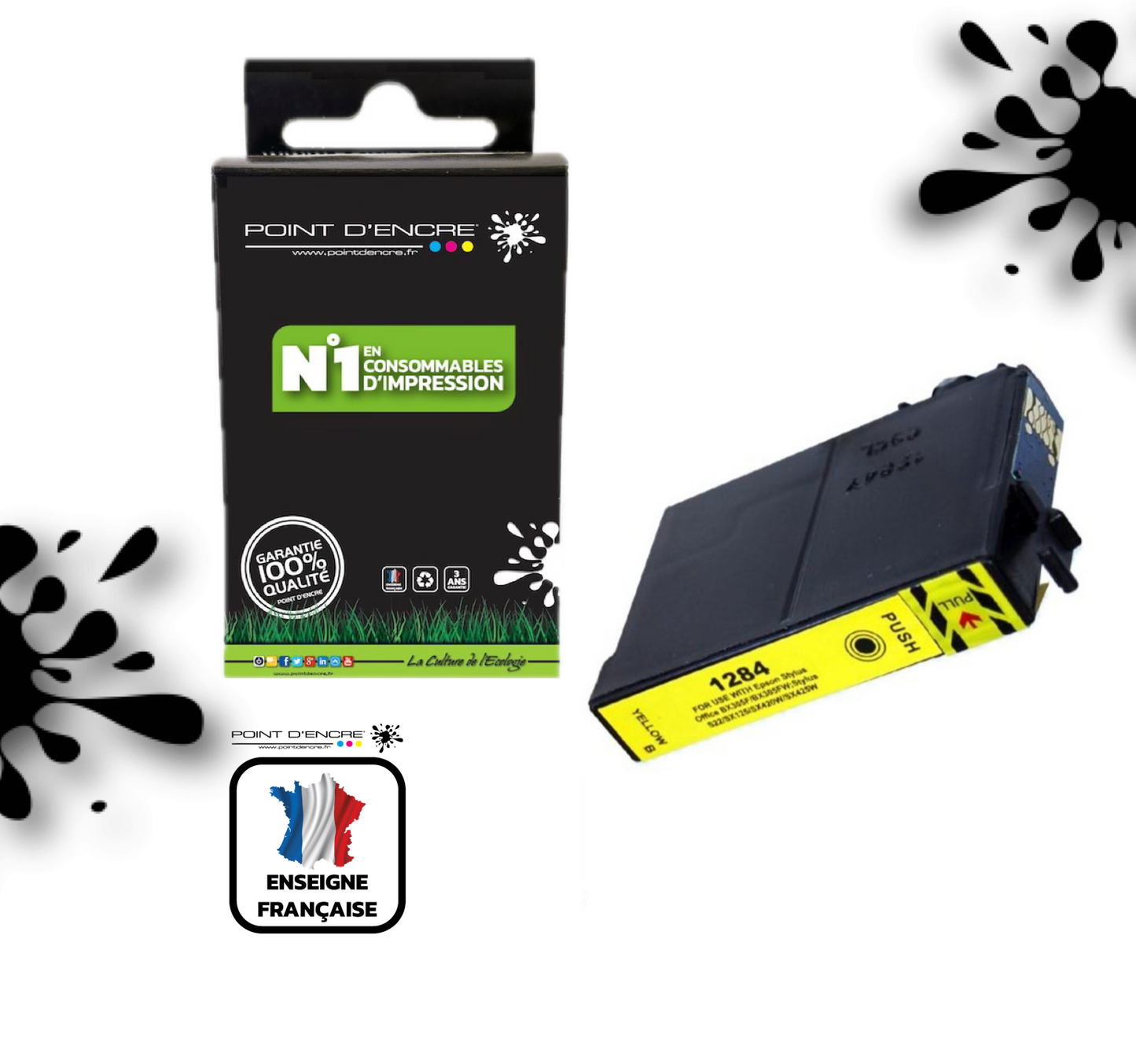 T1284 - Renard  - JAUNE - Grande capacité de Marque Française POINT D'ENCRE Pour imprimante compatible EPSON (cee)