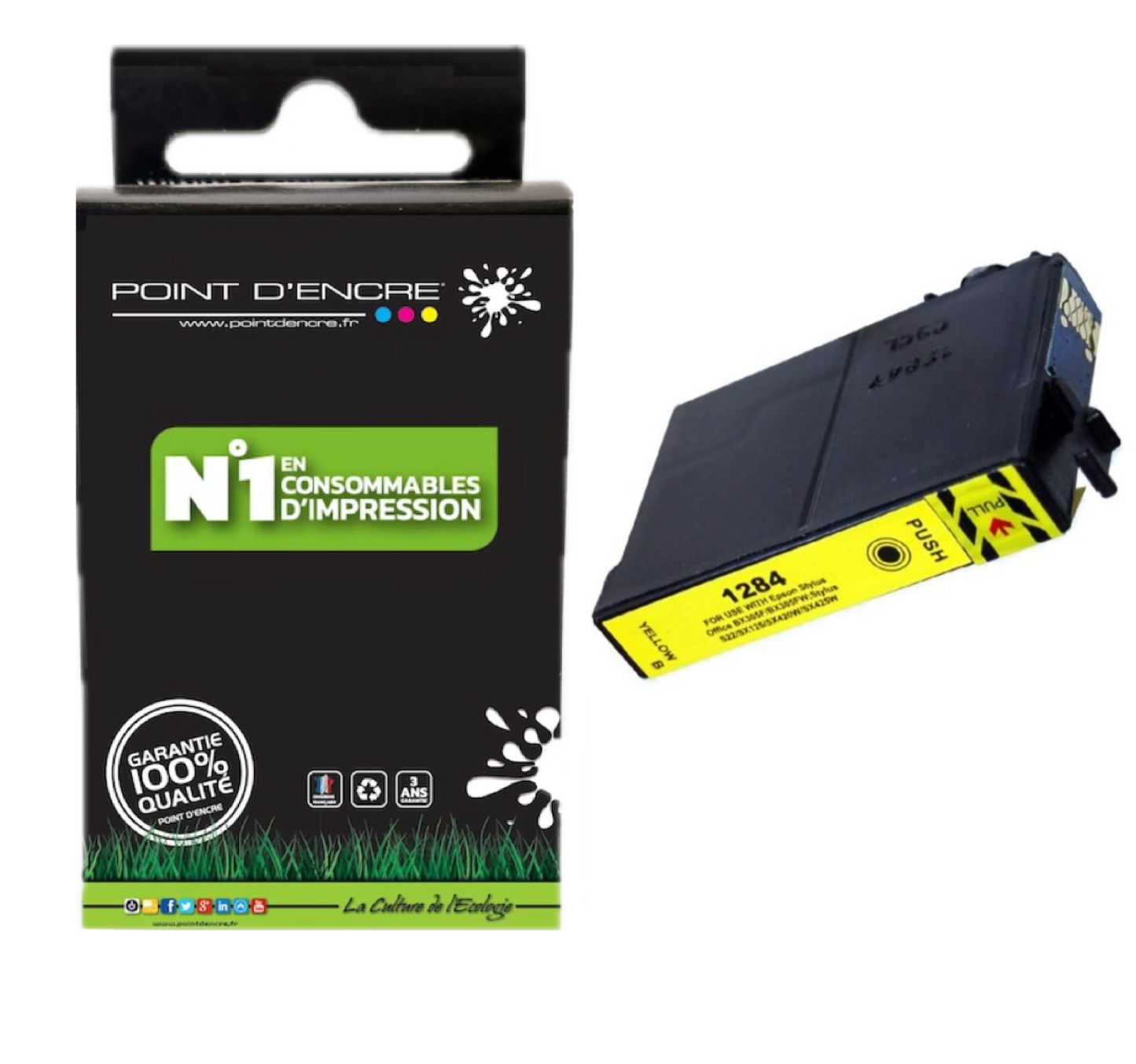 T1284 - Renard  - JAUNE - Grande capacité de Marque Française POINT D'ENCRE Pour imprimante compatible EPSON (cee)