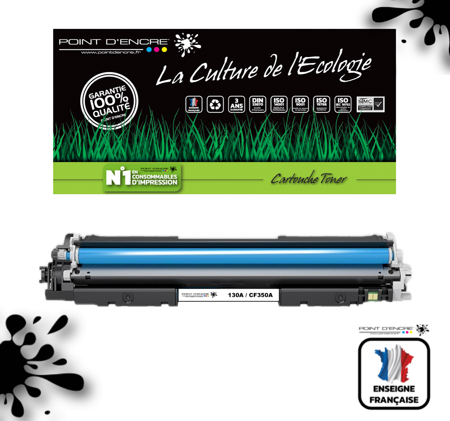 130A / CF350A - CYAN - Grande capacité Marque Francaise POINT D'ENCRE pour Imprimantes compatibles HP (clhp)