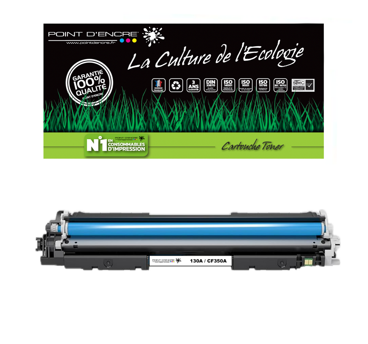 130A / CF350A - CYAN - Grande capacité Marque Francaise POINT D'ENCRE pour Imprimantes compatibles HP (clhp)