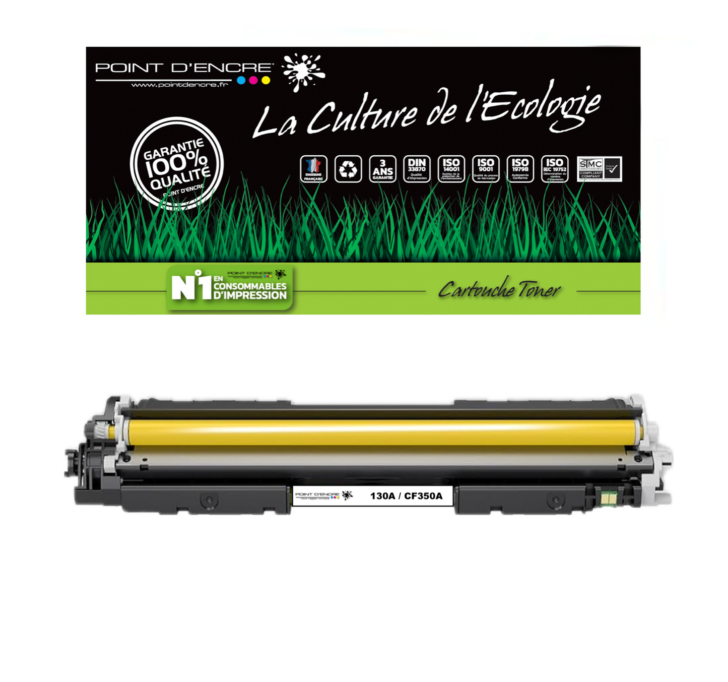 130A / CF350A - JAUNE - Grande capacité Marque Francaise POINT D'ENCRE pour Imprimantes compatibles HP (clhp)
