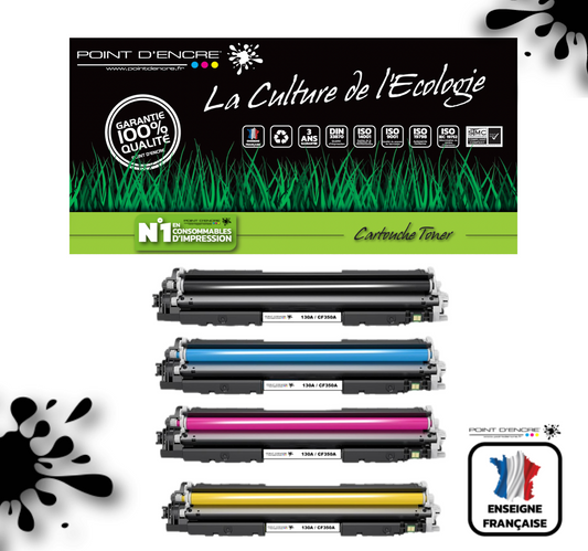 130A / CF350A - ABONNEMENT - NOIR / CYAN / MAGENTA / JAUNE - Grande capacité Marque Francaise POINT D'ENCRE pour Imprimantes compatibles HP (clhp)