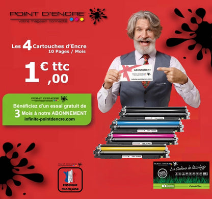 130A / CF350A - ABONNEMENT - NOIR / CYAN / MAGENTA / JAUNE - Grande capacité Marque Francaise POINT D'ENCRE pour Imprimantes compatibles HP (clhp)