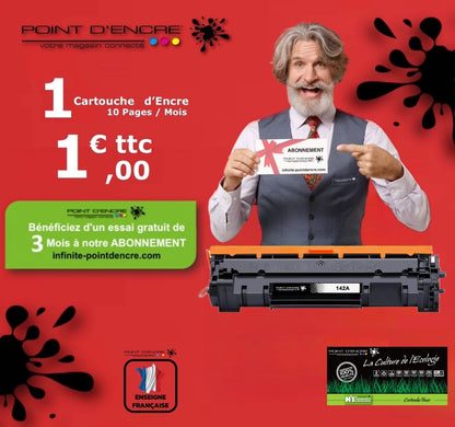 142A / W1420A - ABONNEMENT - NOIR - Grande capacité Marque Francaise POINT D'ENCRE pour Imprimantes compatibles HP (clhp)