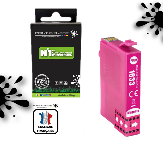 16XL - MAGENTA - Stylo Plume - Grande capacité de Marque Francaise POINT D'ENCRE T1631/T1621/T1681/T1632/T1622/T1633/T1623 Pour imprimante compatible EPSON (cee)