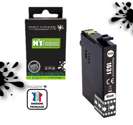 16XL - NOIR - Stylo Plume  - Grande capacité de Marque Francaise POINT D'ENCRE T1631/T1621/T1681/T1632/T1622/T1633/T1623 Pour imprimante compatible EPSON (cee)