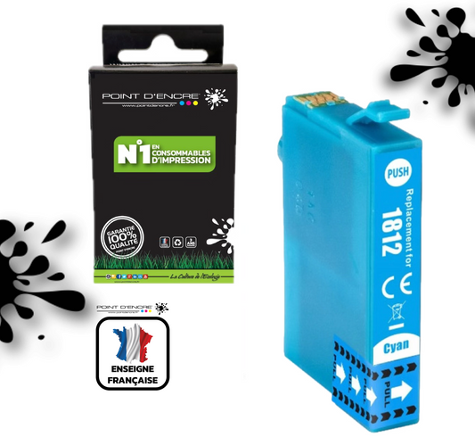 18XL - Pâquerette - CYAN - Grande capacité de Marque Francaise POINT D'ENCRE Pour imprimante compatible EPSON (cee)