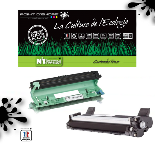 TN1050 / DR1050 - Cartouche / Tambour - Noir - Grande capacité Marque Francaise POINT D'ENCRE pour Imprimantes compatibles Brother (clp)