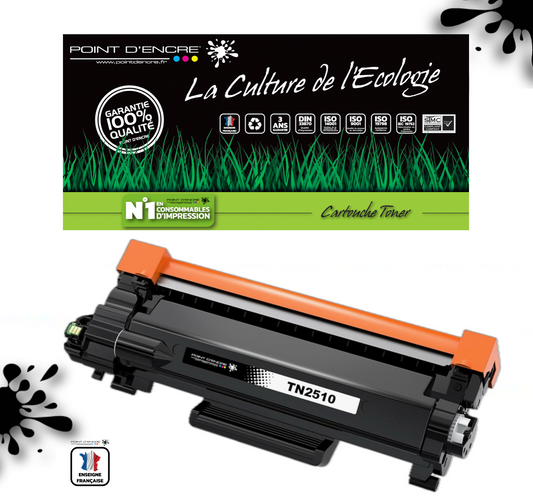 TN2510XL - NOIR - ABONNEMENT - Grande capacité Marque Francaise POINT D'ENCRE pour Imprimantes compatibles Brother (clbr)