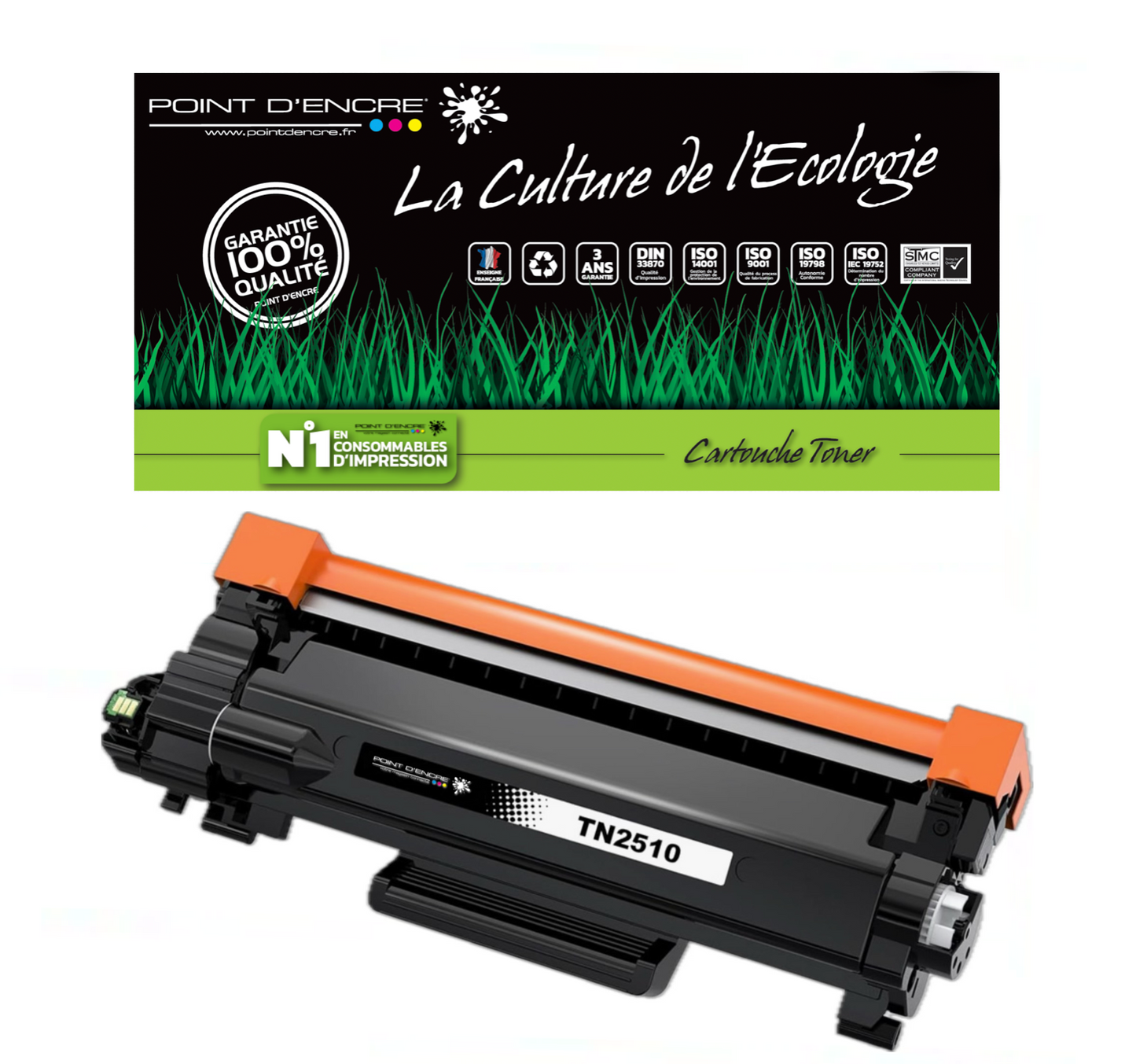 TN2510XL - NOIR - ABONNEMENT - Grande capacité Marque Francaise POINT D'ENCRE pour Imprimantes compatibles Brother (clbr)
