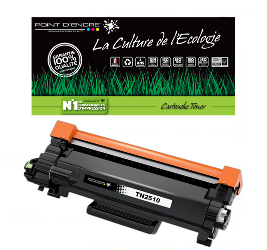 TN2510XL - NOIR - Grande capacité Marque Francaise POINT D'ENCRE pour Imprimantes compatibles Brother (clbr)