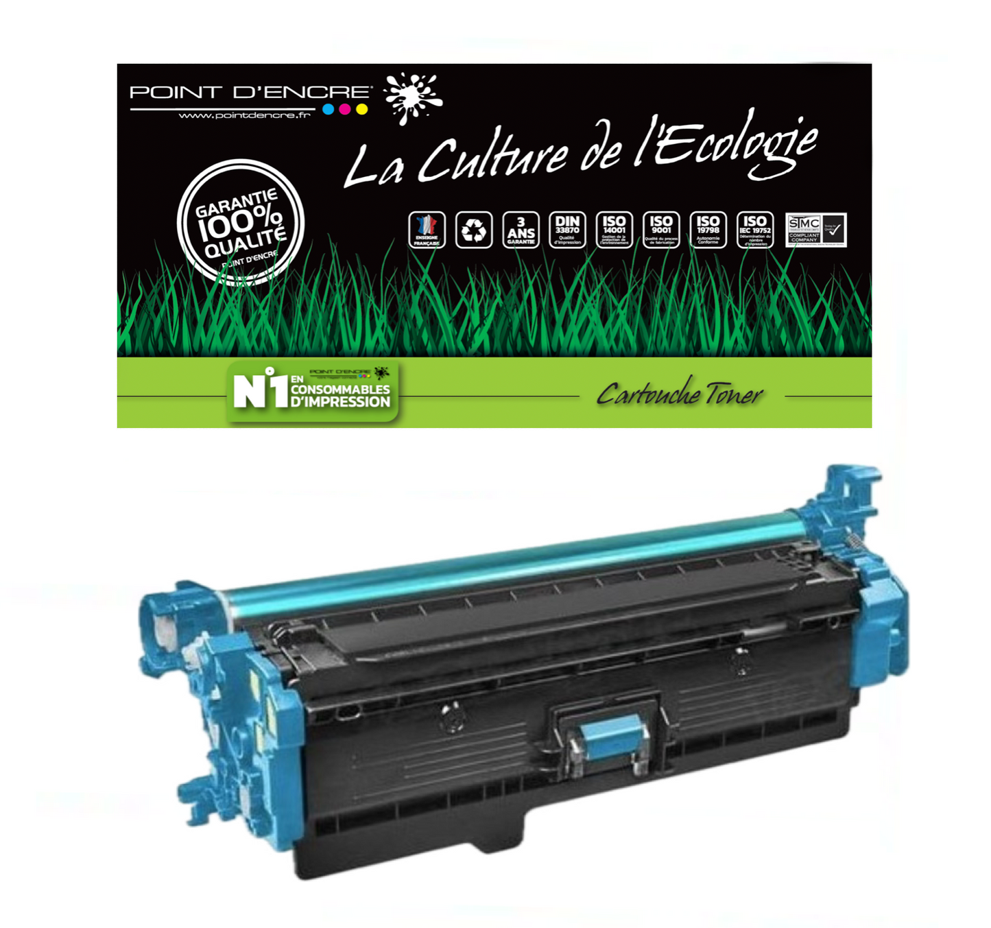 203X / CF540X - CYAN - Grande capacité Marque Francaise POINT D'ENCRE pour Imprimantes compatibles HP (clhp)