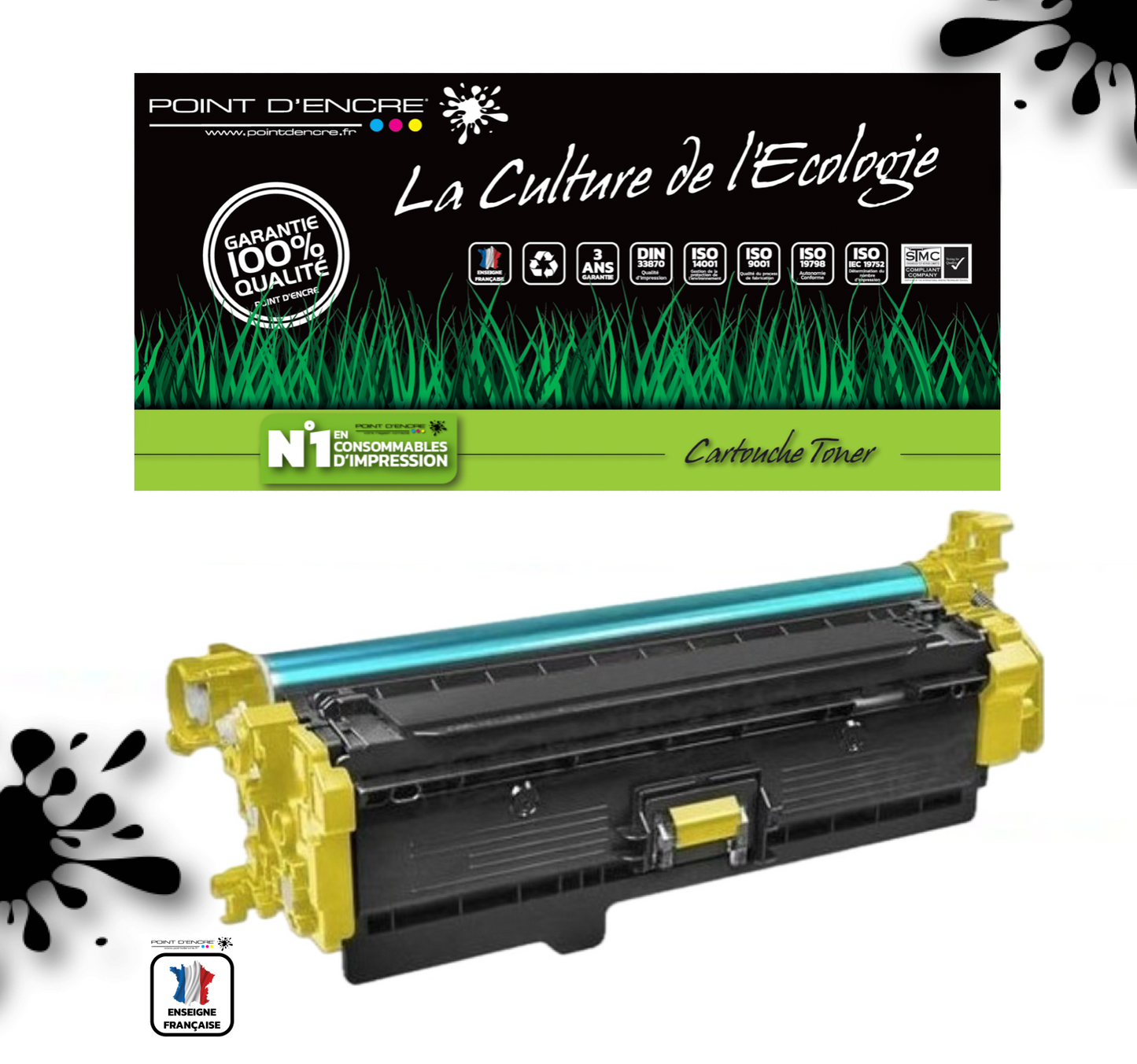203X / CF540X - JAUNE - Grande capacité Marque Francaise POINT D'ENCRE pour Imprimantes compatibles HP (clhp)
