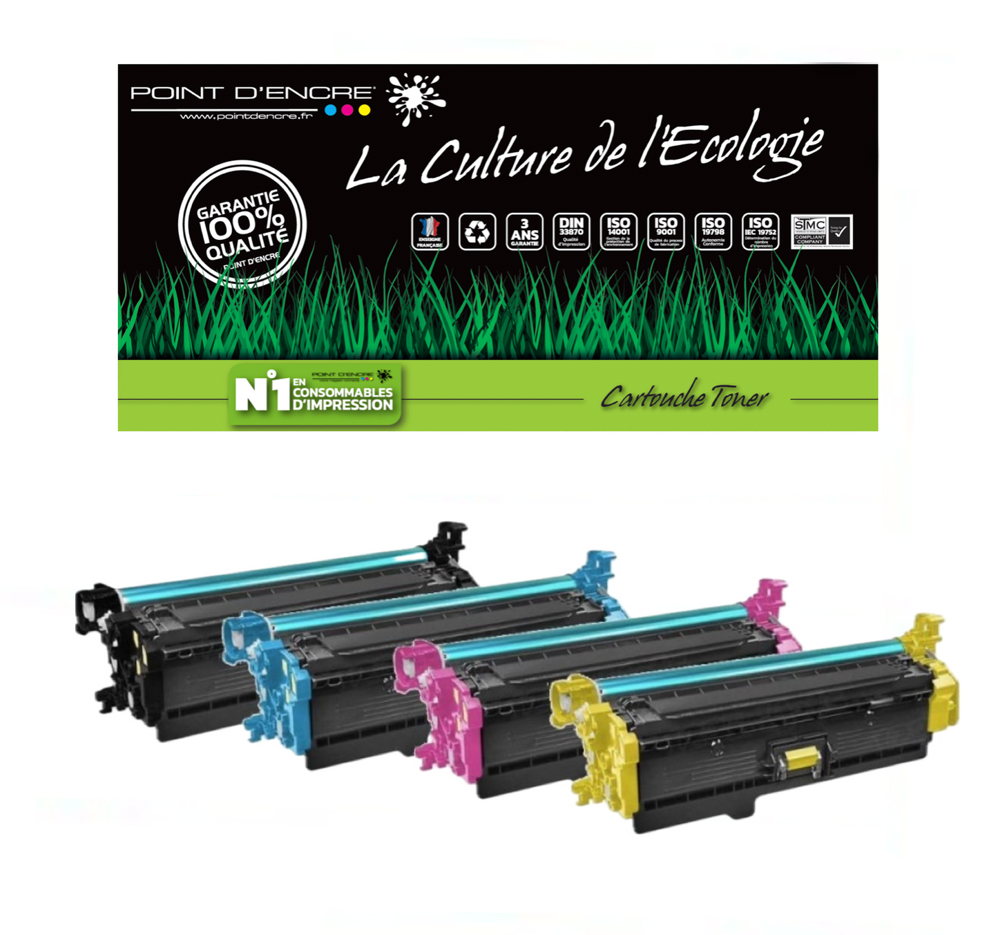 203X / CF540X - NOIR / CYAN / MAGENTA / JAUNE - Grande capacité Marque Francaise POINT D'ENCRE pour Imprimantes compatibles HP (clhp)
