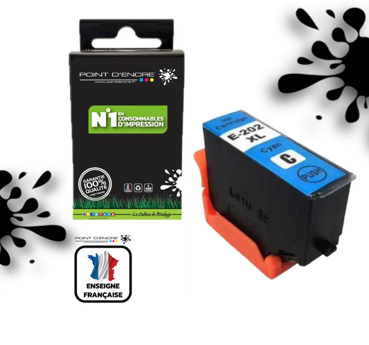 202XL - Kiwi - CYAN - Grande capacité de Marque Francaise POINT D'ENCRE C13T02H24010 / C13T02F24010 Pour imprimante compatible EPSON (eep)