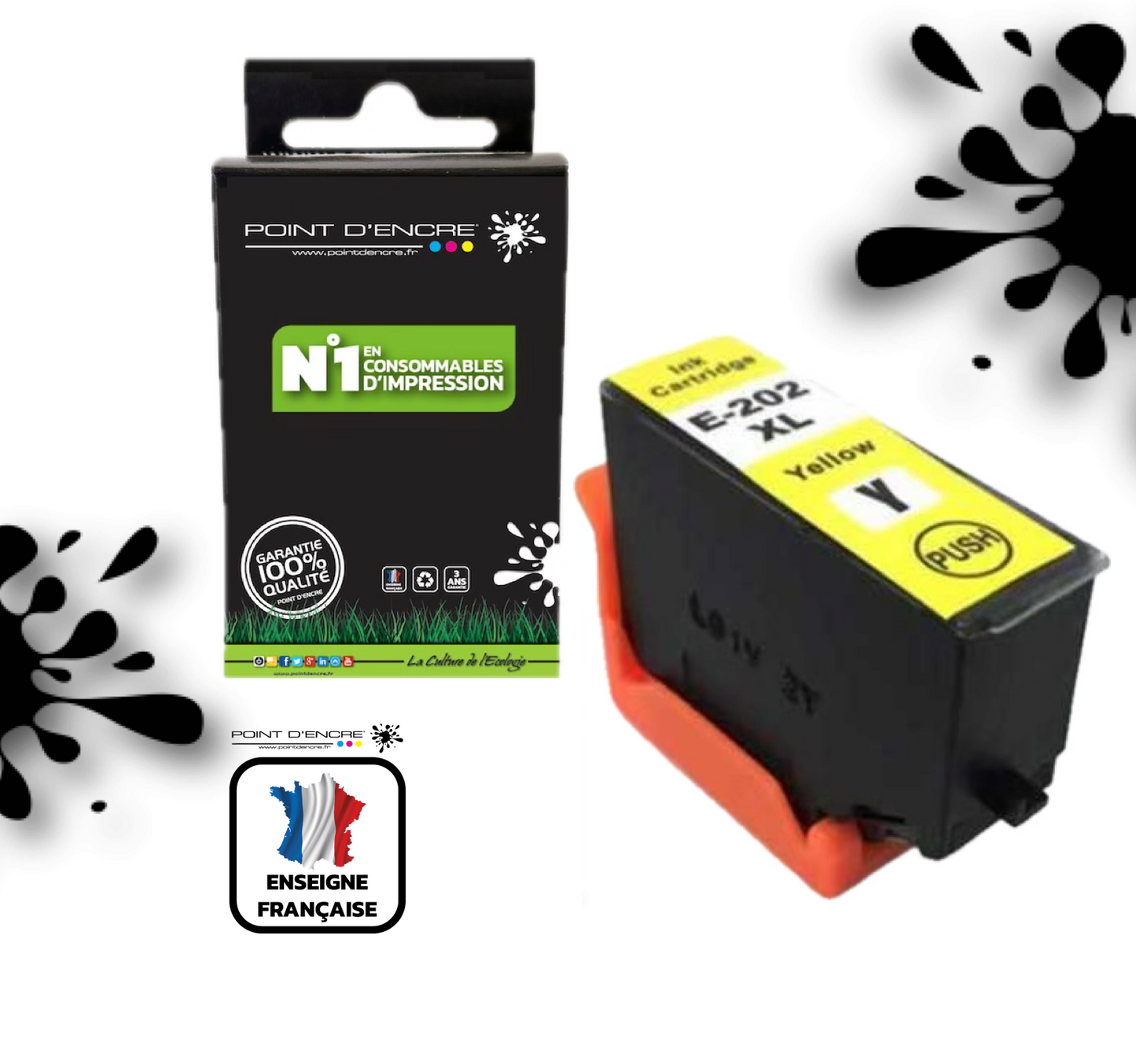 202XL - Kiwi - JAUNE - Grande capacité de Marque Francaise POINT D'ENCRE C13T02H44010 / C13T02F44010 Pour imprimante compatible EPSON (eep)