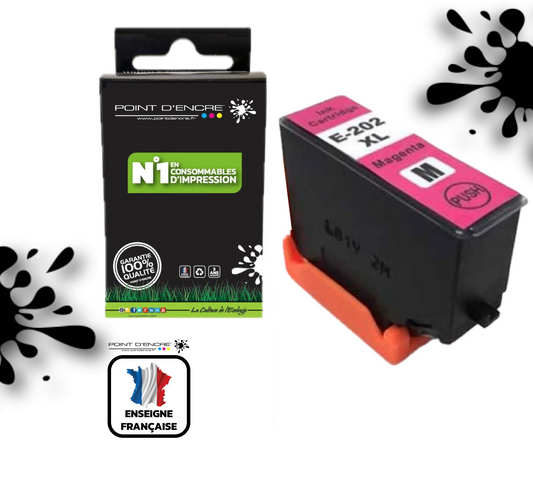 202XL - Kiwi - MAGENTA - Grande capacité de Marque Francaise POINT D'ENCRE C13T02H34010 / C13T02F34010 Pour imprimante compatible EPSON (eep)
