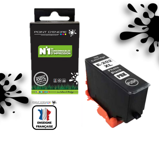 202XL - Kiwi - NOIR PHOTO - Grande capacité de Marque Francaise POINT D'ENCRE C13T02H14010 / C13T02F14010 Pour imprimante compatible EPSON (eep)