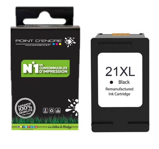 21XL - NOIR - Grande capacité de Marque Française POINT D'ENCRE - Pour imprimante compatible HP (cehp)
