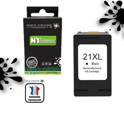 21XL - NOIR - Grande capacité de Marque Française POINT D'ENCRE - Pour imprimante compatible HP (cehp)