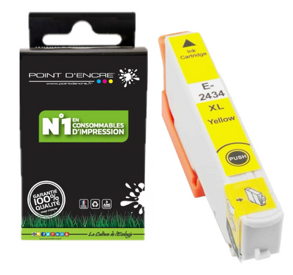 24XL - Eléphant - JAUNE - Grande capacité de Marque Francaise POINT D'ENCRE Pour imprimante compatible EPSON (cee)