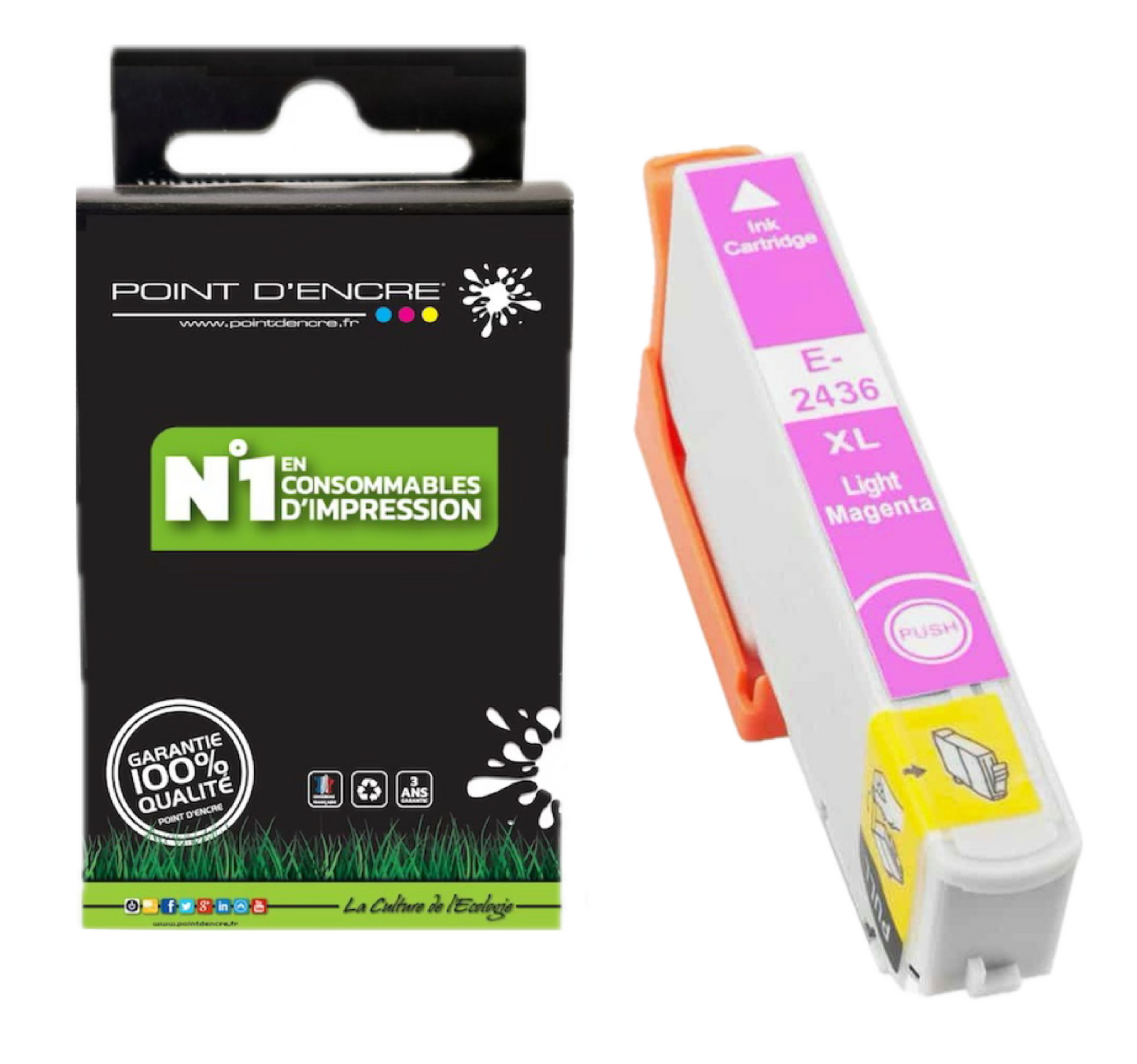24XL - Eléphant - MAGENTA PHOTO - Grande capacité de Marque Francaise POINT D'ENCRE Pour imprimante compatible EPSON (cee)