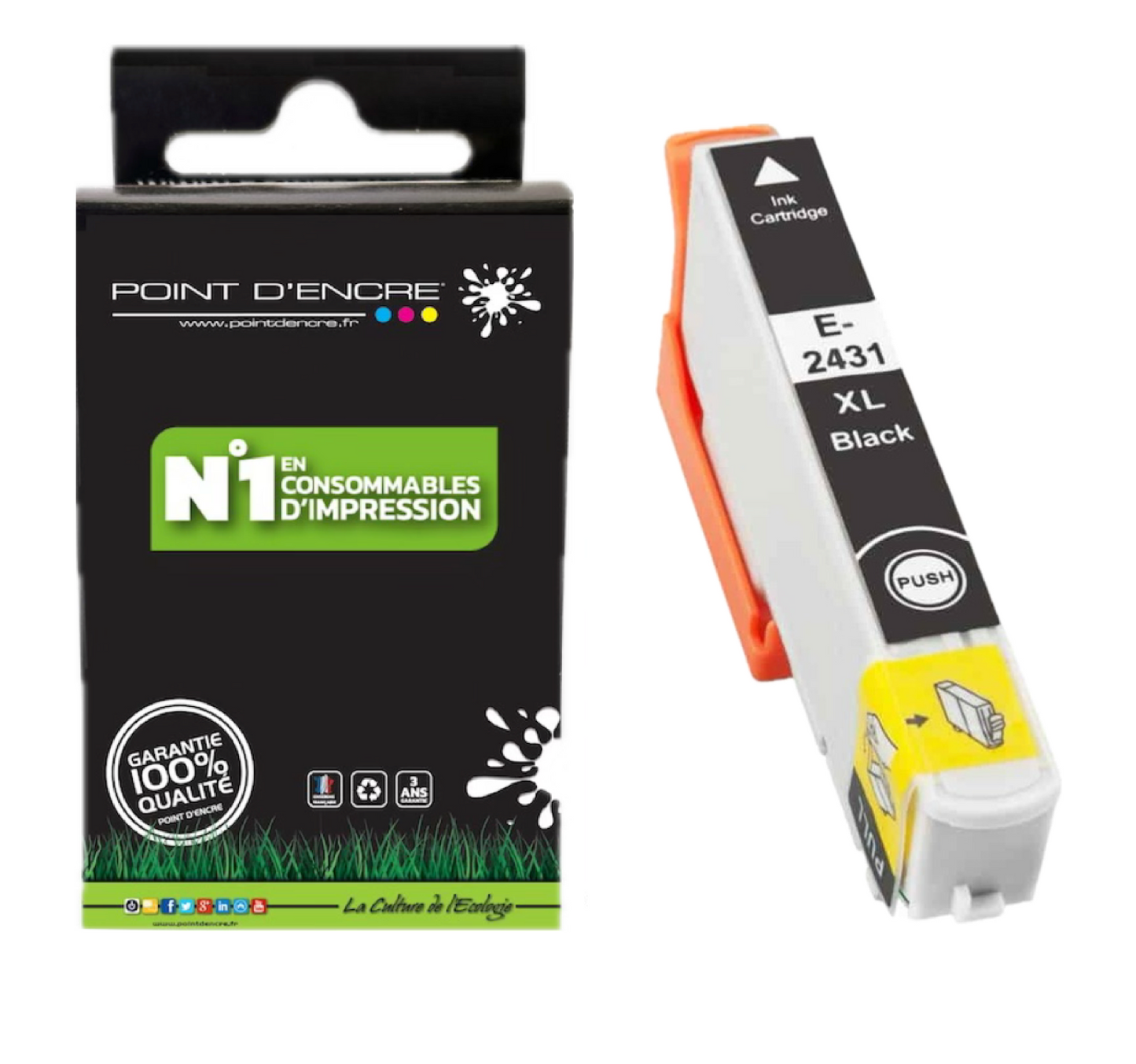 24XL - Eléphant - NOIR - Grande capacité de Marque Francaise POINT D'ENCRE Pour imprimante compatible EPSON (cee)