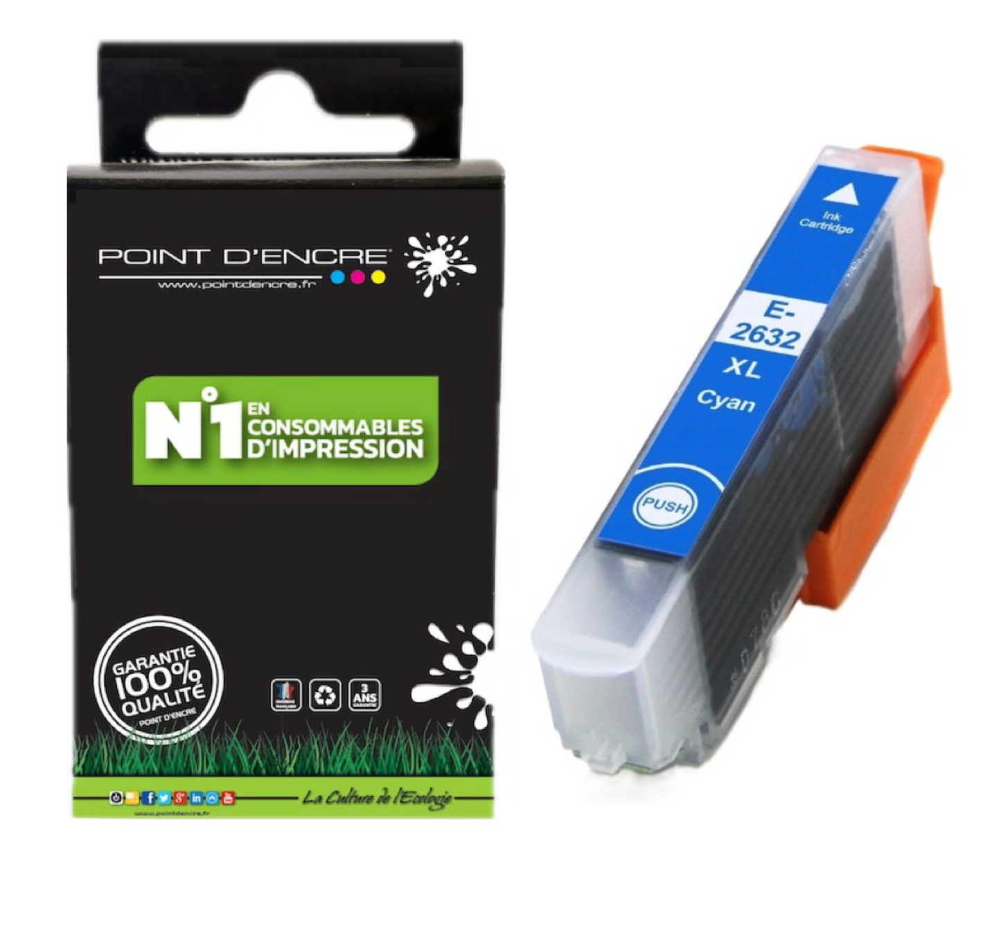 26XL - Ours - CYAN - Grande capacité de Marque Francaise POINT D'ENCRE Pour imprimante compatible EPSON (cee)