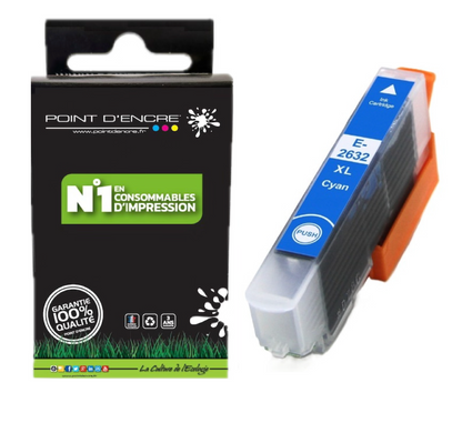 26XL - Ours - CYAN - Grande capacité de Marque Francaise POINT D'ENCRE Pour imprimante compatible EPSON (cee)
