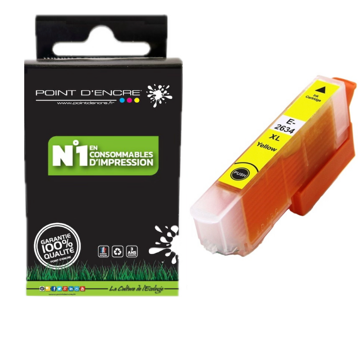 26XL - Ours - JAUNE - Grande capacité de Marque Francaise POINT D'ENCRE Pour imprimante compatible EPSON (cee)