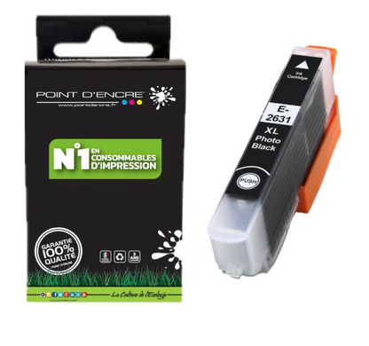 26XL - Ours - NOIR PHOTO - Grande capacité de Marque Francaise POINT D'ENCRE Pour imprimante compatible EPSON (cee)