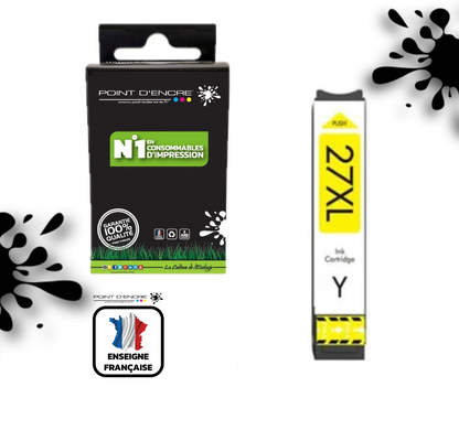 27XL - Réveil - JAUNE - Grande capacité de Marque Francaise POINT D'ENCRE Pour imprimante compatible EPSON (cee)