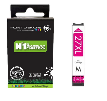 27XL - Réveil - MAGENTA - Grande capacité de Marque Francaise POINT D'ENCRE Pour imprimante compatible EPSON (cee)