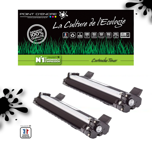 TN1050 - 2 X Noir - Cartouche d'encre Toner - Grande capacité Marque Francaise POINT D'ENCRE pour Imprimantes compatibles Brother (clp)