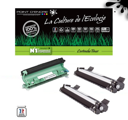 TN1050 / DR1050 - 2 X Cartouche / 1 X Tambour - Noir - Grande capacité Marque Francaise POINT D'ENCRE pour Imprimantes compatibles Brother (clp)