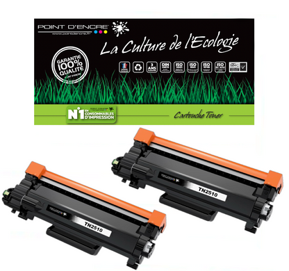 TN2510XL - 2 X NOIR - Grande capacité Marque Francaise POINT D'ENCRE pour Imprimantes compatibles Brother (clbr)