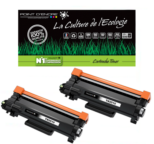 TN2510XL - 2 X NOIR - Grande capacité Marque Francaise POINT D'ENCRE pour Imprimantes compatibles Brother (clbr)