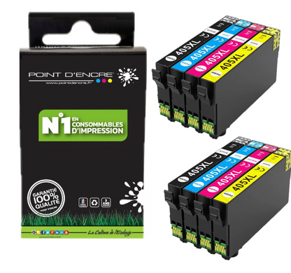 2 X 405XL - Valise - Pack de 4 Cartouches D'encre Noir/Cyan/Magenta/ Jaune - Grande capacité de Marque Française POINT D'ENCRE Pour imprimante compatible EPSON (cee)