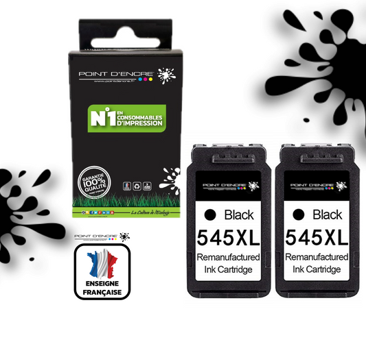 545XL - 2 X NOIR - 8286B001 / 8287B001 - Grande capacité de Marque Francaise POINT D'ENCRE - Pour imprimante compatible CANON (cec)