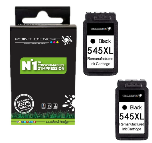 545XL - 2 X NOIR - 8286B001 / 8287B001 - Grande capacité de Marque Francaise POINT D'ENCRE - Pour imprimante compatible CANON (cec)