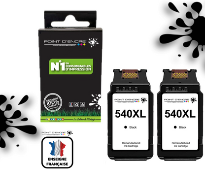 2 X PG-540XL - 2 X NOIR - 5222B005 / PG-540 XL - Grande capacité de Marque Française POINT D'ENCRE - Pour imprimante compatible CANON (cec)