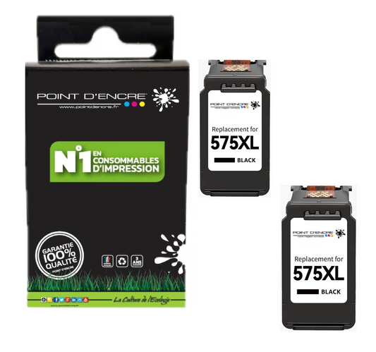 PG-575XL - 2 X NOIR  - Grande capacité de Marque Française POINT D'ENCRE - Pour imprimante compatible CANON (cec)