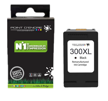 300XL - NOIR  - Grande capacité de Marque Francaise POINT D'ENCRE - Pour imprimante compatible HP (cehp)