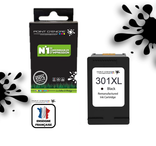 301XL / 301 - NOIR  - Grande capacité de Marque Francaise POINT D'ENCRE - Pour imprimante compatible HP (cehp)